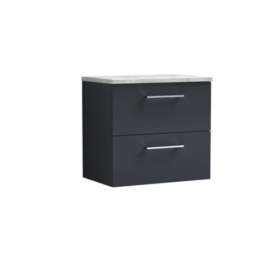 Balterley Bramshall 600mm Wall Hung 2 Drawer Vanity Unit With Laminate Worktop For Stylish Compact Bathroom Storage - Dark Grey - image 1