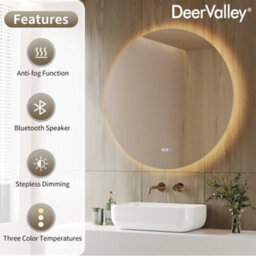 Deervalley Hardwired Round Led Bathroom Mirror 800mm,bluetooth Speaker & Anti-Fog,dimmable 3-Colour Lights, Shatterproof Glass - thumbnail 3