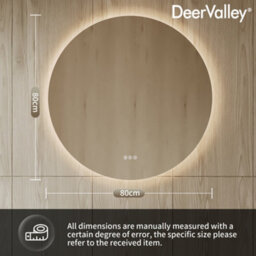 Deervalley Hardwired Round Led Bathroom Mirror 800mm,bluetooth Speaker & Anti-Fog,dimmable 3-Colour Lights, Shatterproof Glass - thumbnail 2