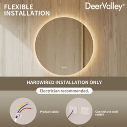 Deervalley Hardwired Round Led Bathroom Mirror 800mm,bluetooth Speaker & Anti-Fog,dimmable 3-Colour Lights, Shatterproof Glass - thumbnail 8