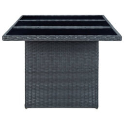 Berkfield Garden Table Dark Grey Poly Rattan And Tempered Glass - thumbnail 3