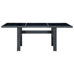 Berkfield Garden Table Dark Grey Poly Rattan And Tempered Glass - thumbnail 2