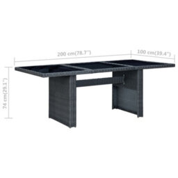 Berkfield Garden Table Dark Grey Poly Rattan And Tempered Glass - thumbnail 5