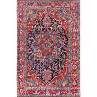 Livabliss Iris-Vintage Blue Red Beige Traditional Boho Living Dining Bedroom Rug 152 X 229 Cm Easy Care, Non Shedding - image 1