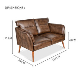 Real Genuine Leather 2 Seater Sofa Brown Tan Small Compact 95Cm High X 136Cm Wide X 86Cm Deep Seat Height 48Cm - thumbnail 9