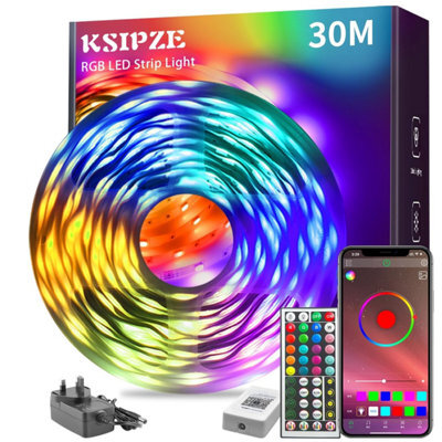 Ksipze 30 M Led Strip Lights Rgb Music Sync Color Changing, With Smart App Control Remote, For Bedroom Lighting Flexible Home