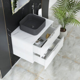 Royal Bathrooms Evora 700mm Matt White Fluted Wall Hung Countertop Vanity Unit 2 Drawer With Art Square Basin - thumbnail 3