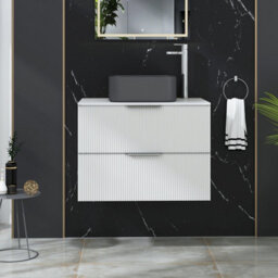Royal Bathrooms Evora 700mm Matt White Fluted Wall Hung Countertop Vanity Unit 2 Drawer With Art Square Basin - thumbnail 1