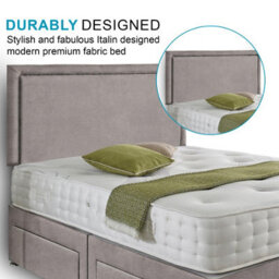 Dining Tables Seoul Matching Headboard Divan Set, 2 Drawer On Same Side With Sprung 1500 Comfort Mattress - Chenille Grey - Double - thumbnail 3