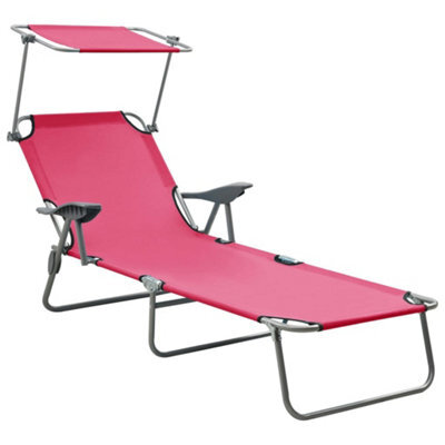 Berkfield Sun Lounger With Canopy Steel Pink - image 1