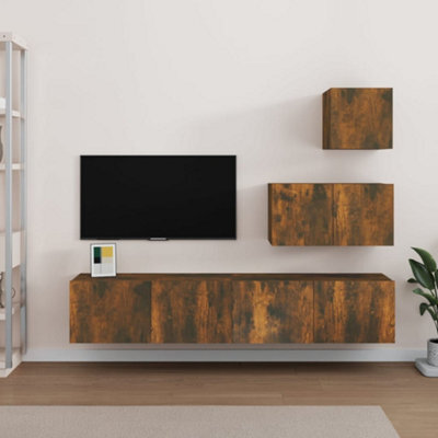 Berkfield 4 Piece Tv Cabinet Set Smoked Oak Engineered Wood - image 1