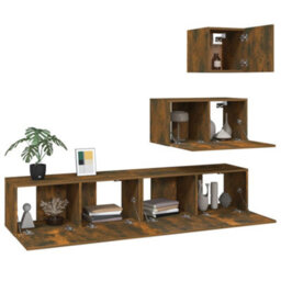 Berkfield 4 Piece Tv Cabinet Set Smoked Oak Engineered Wood - thumbnail 4