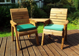Charles Taylor Wooden Companion Angled Garden 2 Seat Chair & Cover Green Cushion - thumbnail 1