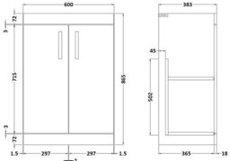 Nuie Hudson Reed Athena Floor Standing Vanity Unit, Durable Soft Close 2-Door, Modern Bathroom Cabinet Storage In Gloss Grey, 600mm - thumbnail 2