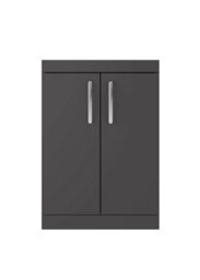 Nuie Hudson Reed Athena Floor Standing Vanity Unit, Durable Soft Close 2-Door, Modern Bathroom Cabinet Storage In Gloss Grey, 600mm
