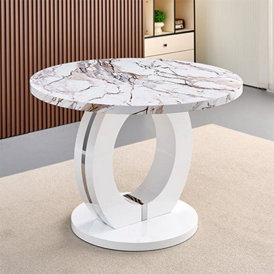 Furniture in Fashion Halo High Gloss Dining Table Round In White Milo Marble Effect - image 1
