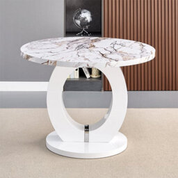 Furniture in Fashion Halo High Gloss Dining Table Round In White Milo Marble Effect - thumbnail 2