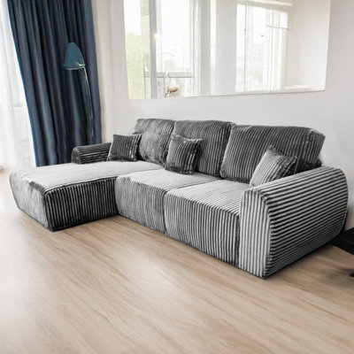 Furnishings For Less UK Vinci Chunky Thick Cord Soft Grey 4 Seater Corner Sofa Left Hand Facing - image 1