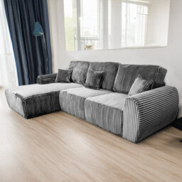 Furnishings For Less UK Vinci Chunky Thick Cord Soft Grey 4 Seater Corner Sofa Left Hand Facing - thumbnail 1