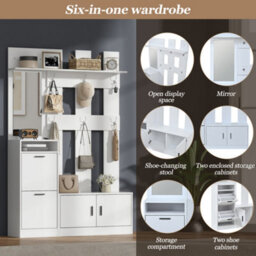 Matteo Modern White Hallway Furniture Set With Mirror, 6 Hooks & Shoe Storage Bench - thumbnail 8