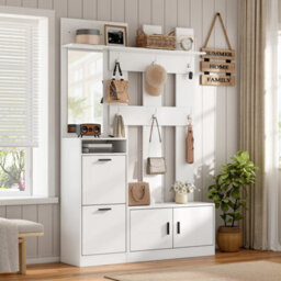 Matteo Modern White Hallway Furniture Set With Mirror, 6 Hooks & Shoe Storage Bench - thumbnail 4
