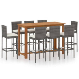 Berkfield 9 Piece Garden Bar Set With Cushions Poly Rattan Grey