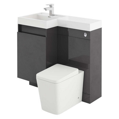 Plum&clay Solstice Gloss Dark Grey Left Hand Bathroom Vanity Basin & Wc Unit Combination (W)900mm (H)890mm - image 1