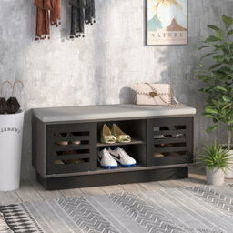 Costway Wooden Shoe Bench Shoe Storage Cabinet Organizer Stool W/ 3 Adjustable Shelves - thumbnail 1