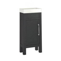 Homestylestore 400mm Black Grey Floorstanding Bathroom Vanity Unit And Classic Chrome T Bar Handle - thumbnail 1
