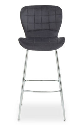 Orsina Grey Velvet Bar Chair, Quilted Padded Seat With Chrome Legs & Footrest, Contemporary Upholstered Stool - image 1