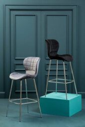 Orsina Grey Velvet Bar Chair, Quilted Padded Seat With Chrome Legs & Footrest, Contemporary Upholstered Stool - thumbnail 2