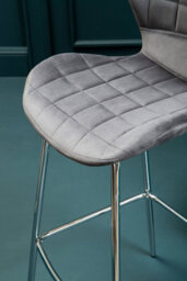 Orsina Grey Velvet Bar Chair, Quilted Padded Seat With Chrome Legs & Footrest, Contemporary Upholstered Stool - thumbnail 4