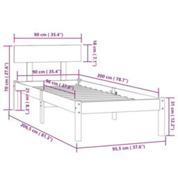 Berkfield Bed Frame Black Solid Wood Pine 90X200 Cm - thumbnail 9