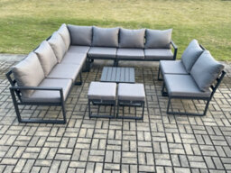 Fimous 11 Seater Outdoor Garden Furniture Aluminium Lounge Corner Sofa Set With Coffee Table With 2 Small Footstools - thumbnail 2