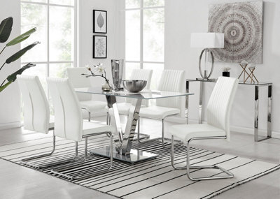 Furniturebox Uk Florini V Grey Dining Table And 6 White Lorenzo Chairs - image 1
