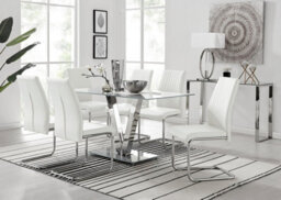 Furniturebox Uk Florini V Grey Dining Table And 6 White Lorenzo Chairs - thumbnail 1