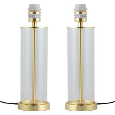 First Choice Lighting Set Of 2 Aura - Satin Brass With Glass Column Table Lamp Bases - image 1