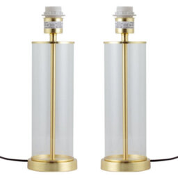 First Choice Lighting Set Of 2 Aura - Satin Brass With Glass Column Table Lamp Bases - thumbnail 1