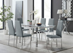 Furniturebox Enna White Glass Extending Dining Table And 6 Grey Milan Chairs