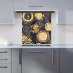Warren Reed Designer Moon And Sun Gold Blue Premium Glass Kitchen Splashback W700mm X H650mm - thumbnail 6