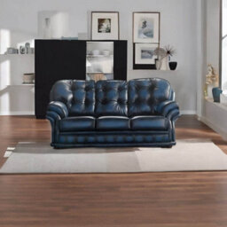 Chesterfield 3 Seater Antique Blue Leather Sofa Bespoke In Knightsbridge Style - thumbnail 2
