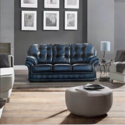 Chesterfield 3 Seater Antique Blue Leather Sofa Bespoke In Knightsbridge Style - thumbnail 3