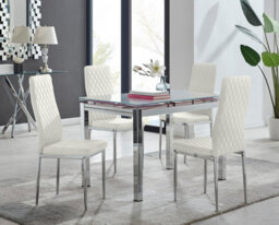 Furniturebox Uk Enna White Glass Extending Dining Table And 4 Cream Velvet Milan Chairs - thumbnail 1