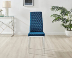 Furniturebox Uk 4 Seater Dining Set - Imperia White High Gloss Dining Table And Chairs - 4 Navy Velvet Milan Chrome Leg Chairs - thumbnail 6
