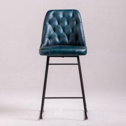 Where Saints Go Ltd Hague Bar Stool, Blue Button-Tufted Buffalo Leather, Matt Black Iron Frame, 66Cm By Where Saints Go - thumbnail 4