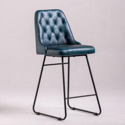 Where Saints Go Ltd Hague Bar Stool, Blue Button-Tufted Buffalo Leather, Matt Black Iron Frame, 66Cm By Where Saints Go - thumbnail 5