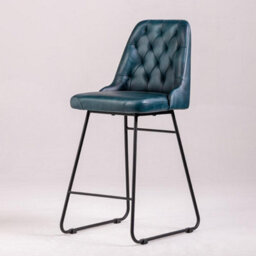 Where Saints Go Ltd Hague Bar Stool, Blue Button-Tufted Buffalo Leather, Matt Black Iron Frame, 66Cm By Where Saints Go - thumbnail 6