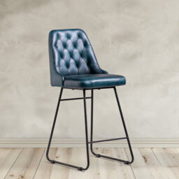 Where Saints Go Ltd Hague Bar Stool, Blue Button-Tufted Buffalo Leather, Matt Black Iron Frame, 66Cm By Where Saints Go - thumbnail 2
