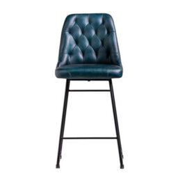 Where Saints Go Ltd Hague Bar Stool, Blue Button-Tufted Buffalo Leather, Matt Black Iron Frame, 66Cm By Where Saints Go - thumbnail 3