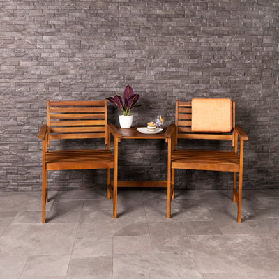 Charles Bentley Fsc Acacia Wooden Companion Seat With Parasol Hole Shelf - image 1